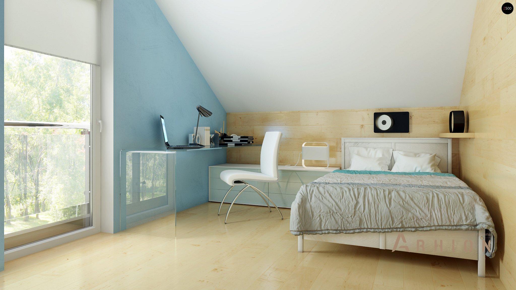 10. Проект одноэтажного дома в современном стиле с двускатной кровлей, Z210 GLt, площадью - 139 кв c мансардой, терассой, балконом, гаражом